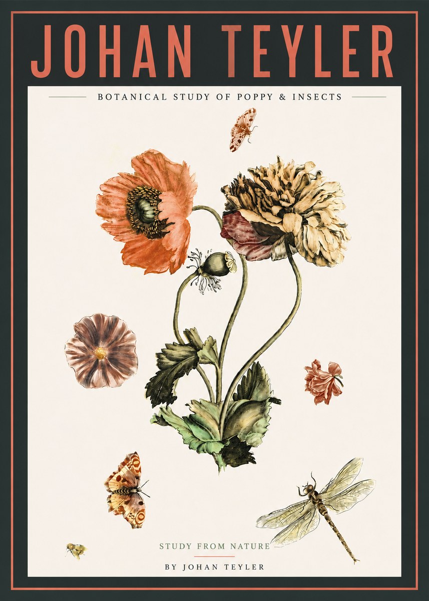 Johan Teyler Botanical Study of Poppy & Insects No4 - Plakat