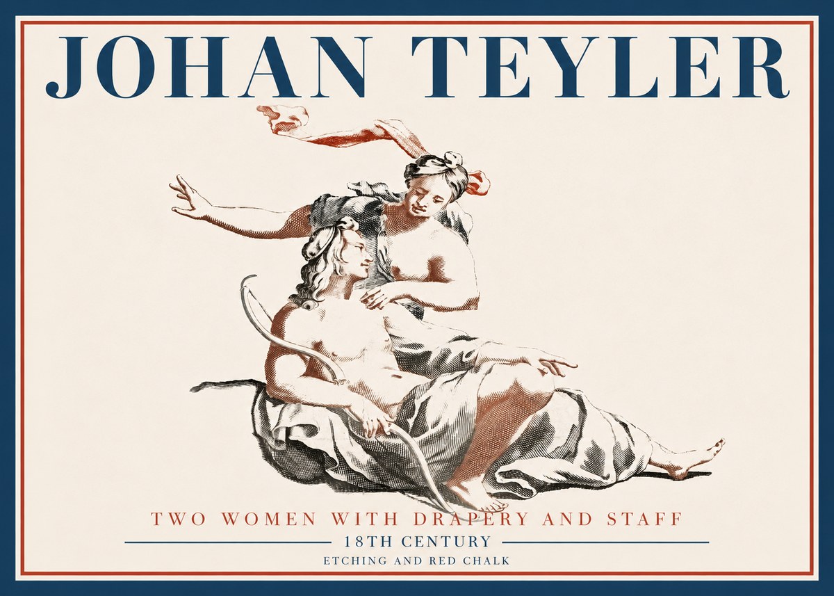 Johan Teyler Two Women with Drapery and Staff No5 - Plakat