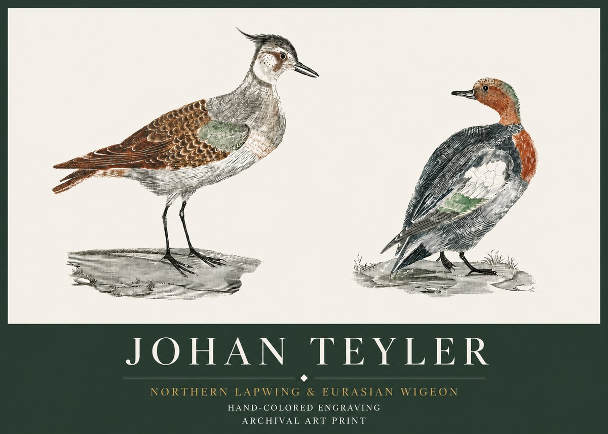 Johan Teyler Northern Lapwing & Eurasian Wigeon No3 - Plakat