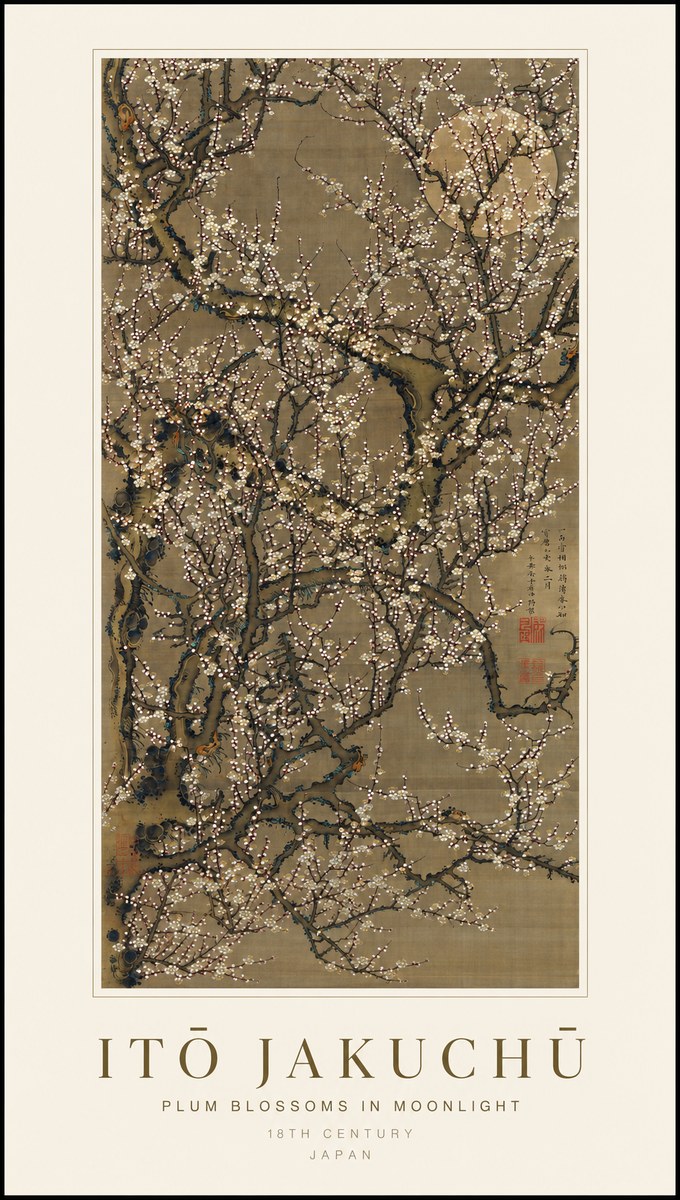 Itō Jakuchū Plum Blossoms in Moonlight No1 - Plakat