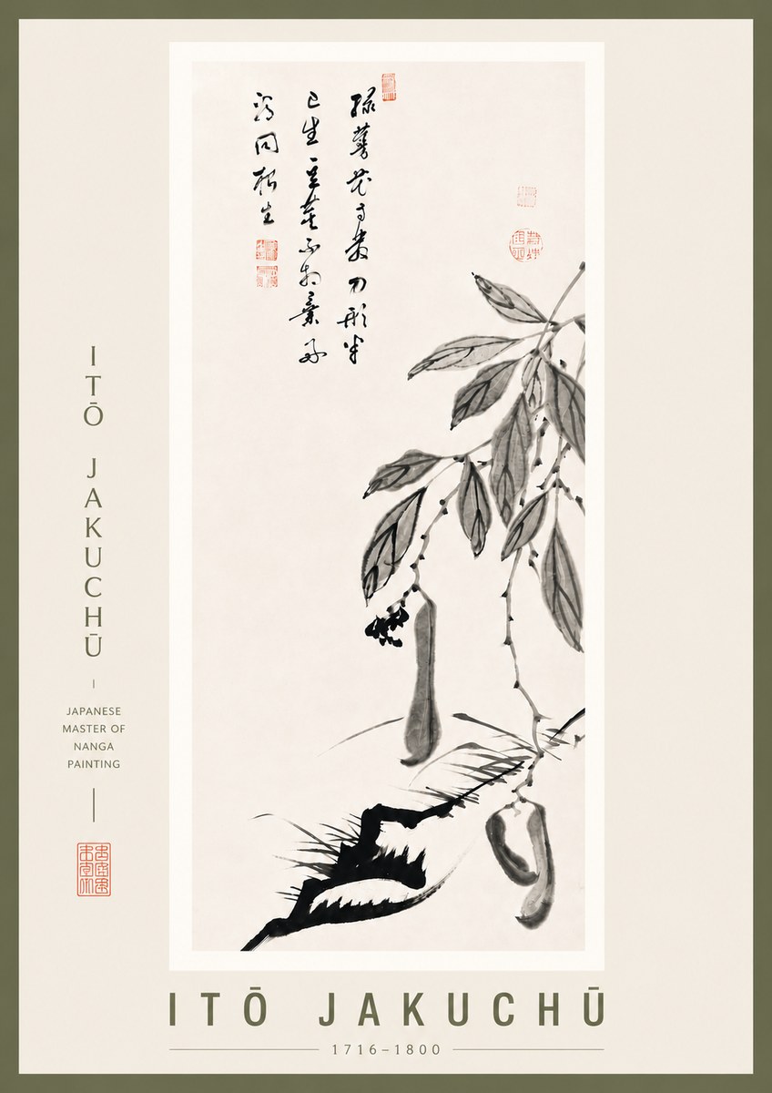 Itō Jakuchū Branch with Pods and Calligraphy No5 - Plakat