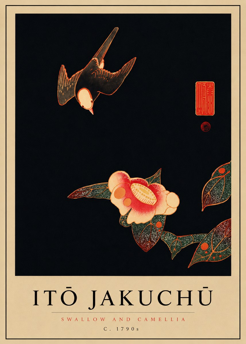 Itō Jakuchū Swallow and Camellia No8 - Plakat