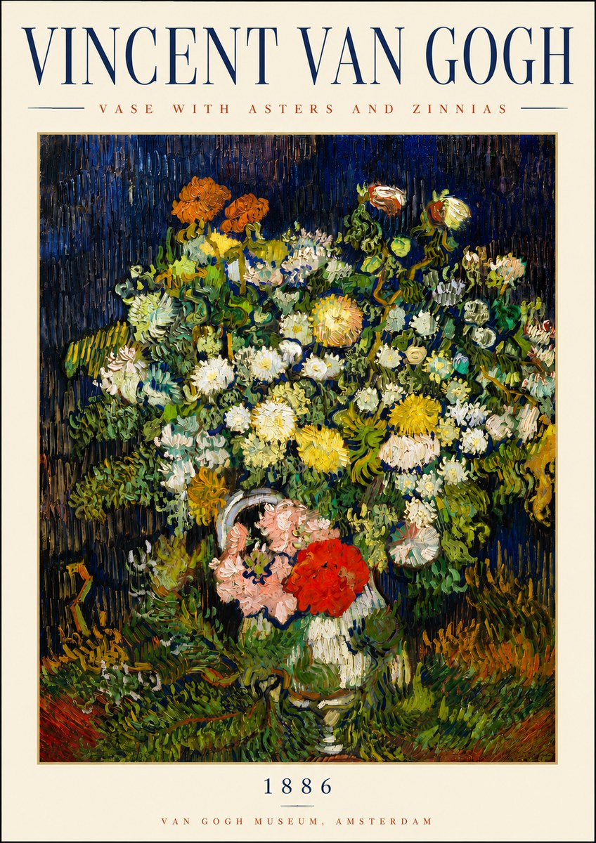 Van Gogh Vase with Asters and Zinnias No3 - Plakat