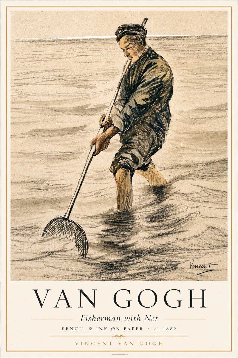 Van Gogh Fisherman with Net No1 - Plakat