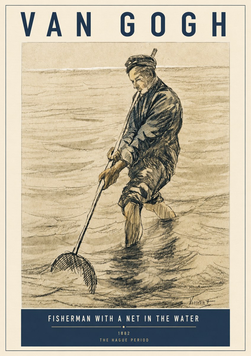 Van Gogh Fisherman with Net No5 - Plakat