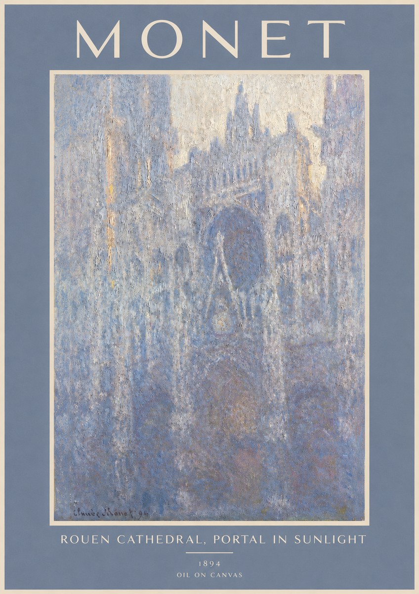 Monet Rouen Cathedral, Portal in Sunlight No2 - Plakat