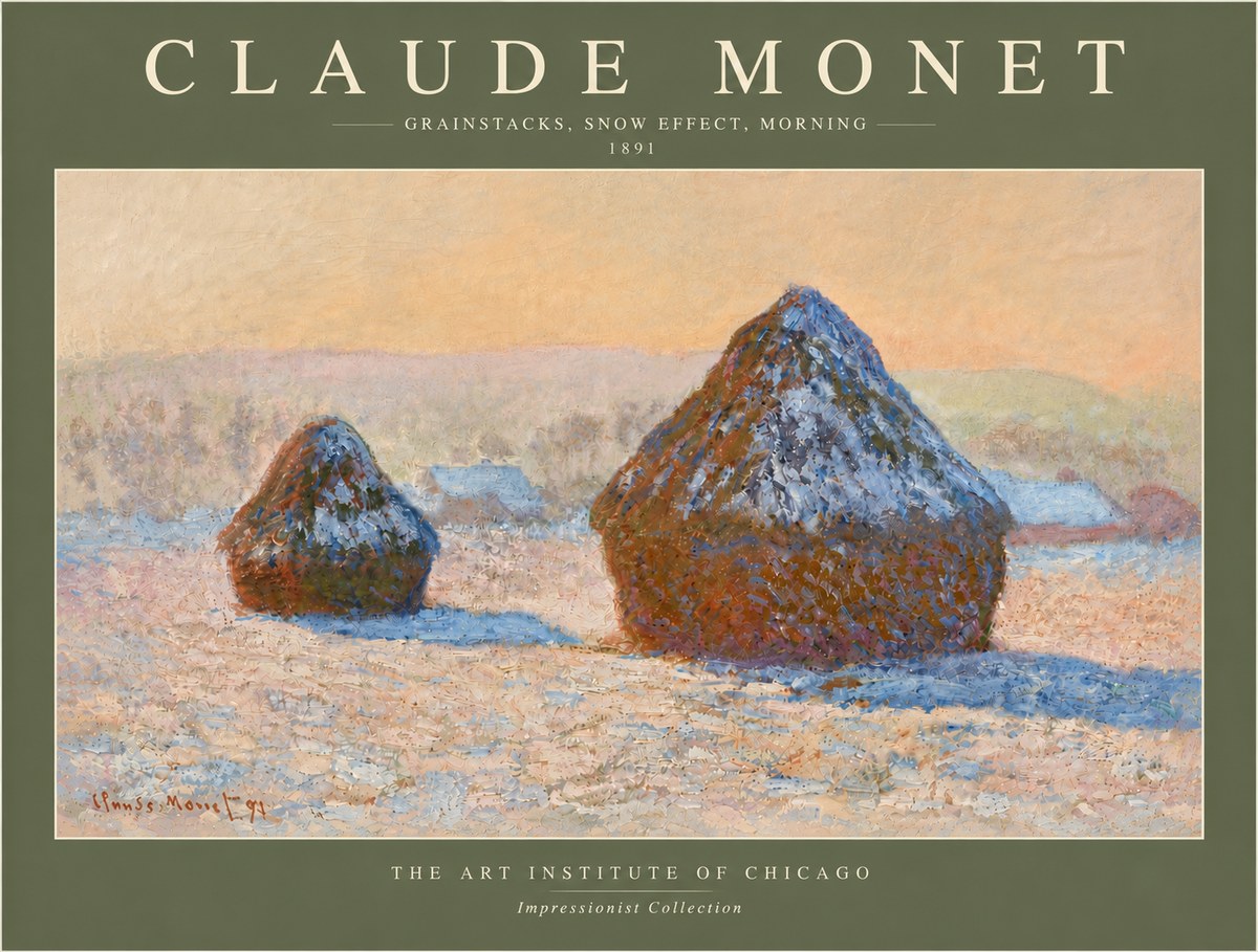 Monet Grainstacks, Snow Effect, Morning No6 - Plakat