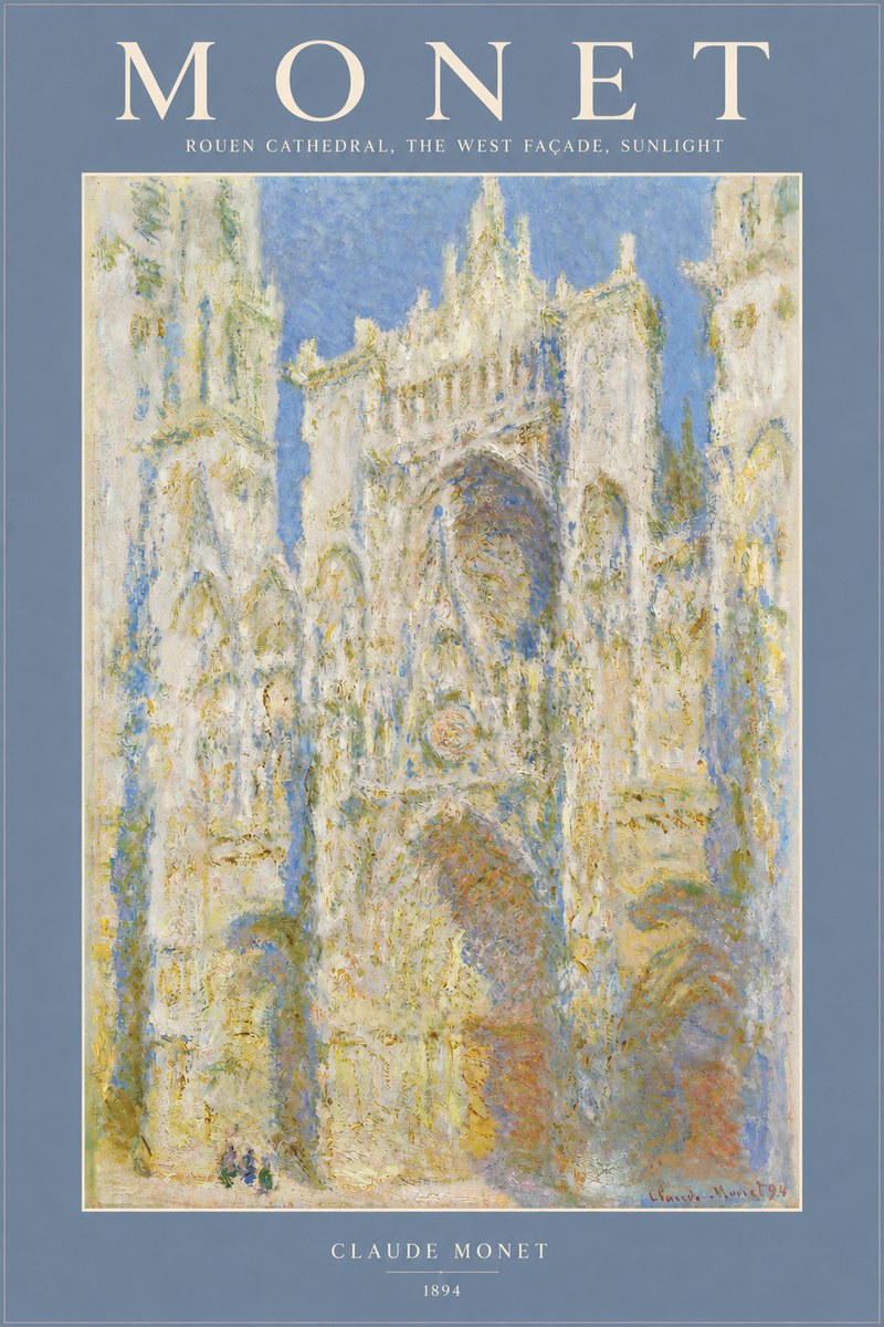 Monet Rouen Cathedral, the West Façade, Sunlight No2 - Plakat