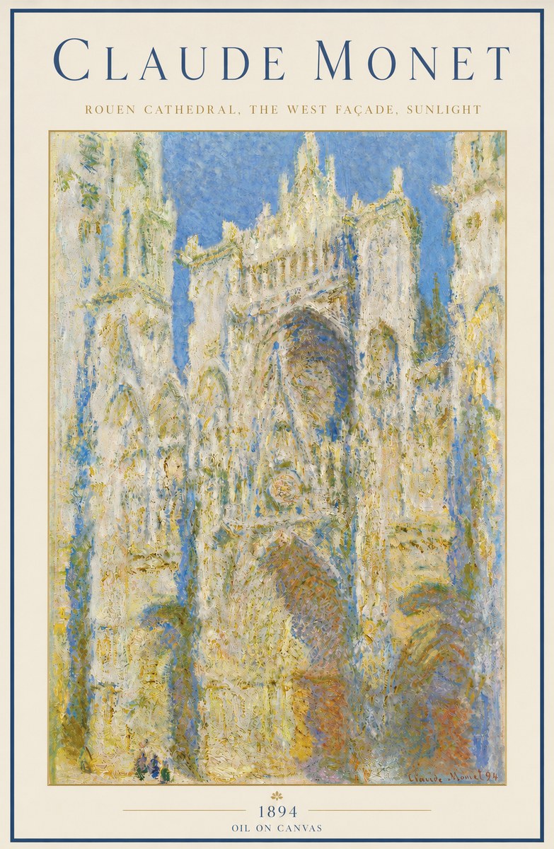 Monet Rouen Cathedral, the West Façade, Sunlight No3 - Plakat