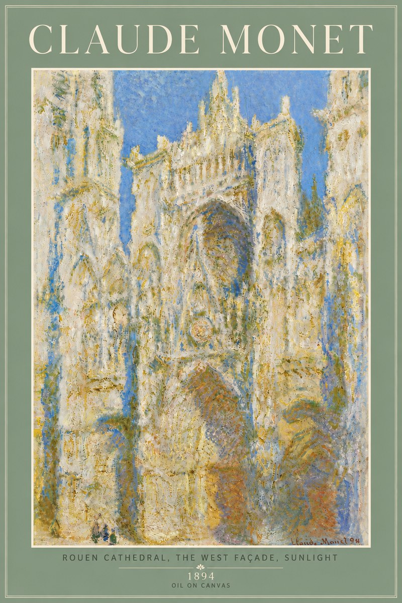 Monet Rouen Cathedral, the West Façade, Sunlight No6 - Plakat