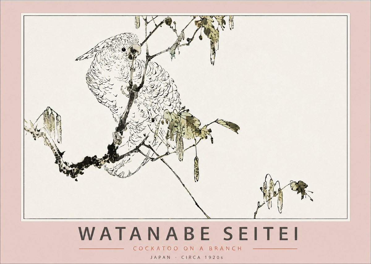 Watanabe Seitei Cockatoo on a Branch No3 - Plakat