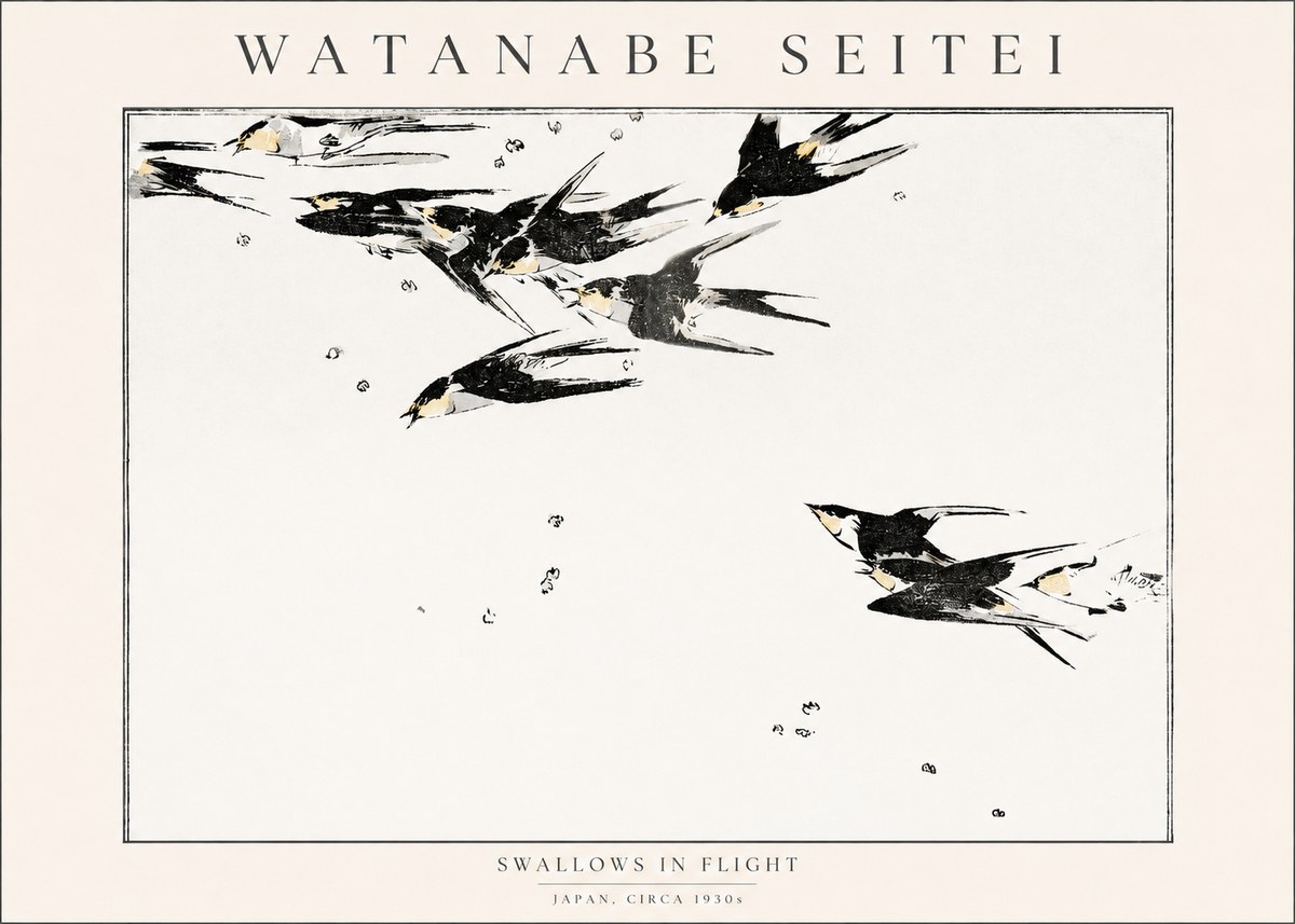 Watanabe Seitei Swallows in Flight No1 - Plakat