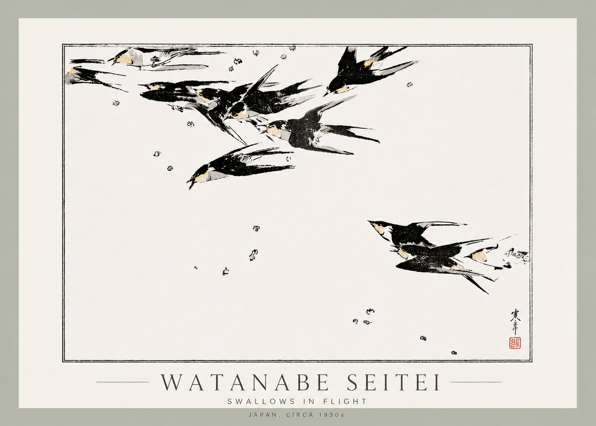 Watanabe Seitei Swallows in Flight No3 - Plakat