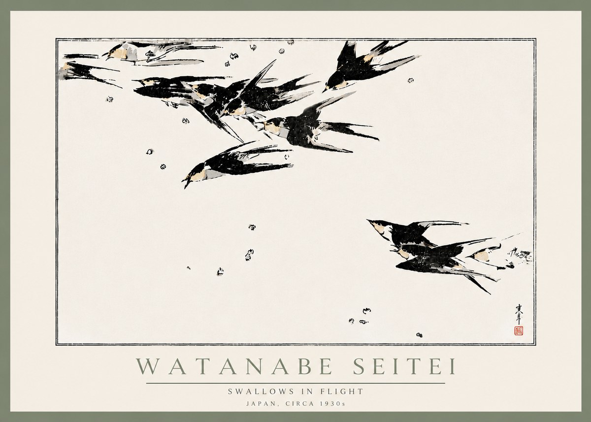 Watanabe Seitei Swallows in Flight No6 - Plakat