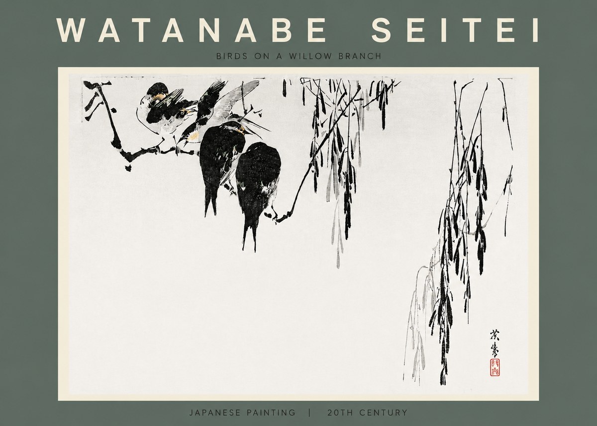 Watanabe Seitei Birds on a Willow Branch No2 - Plakat