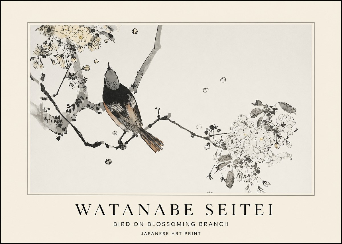 Watanabe Seitei Bird on Blossoming Branch No1 - Plakat