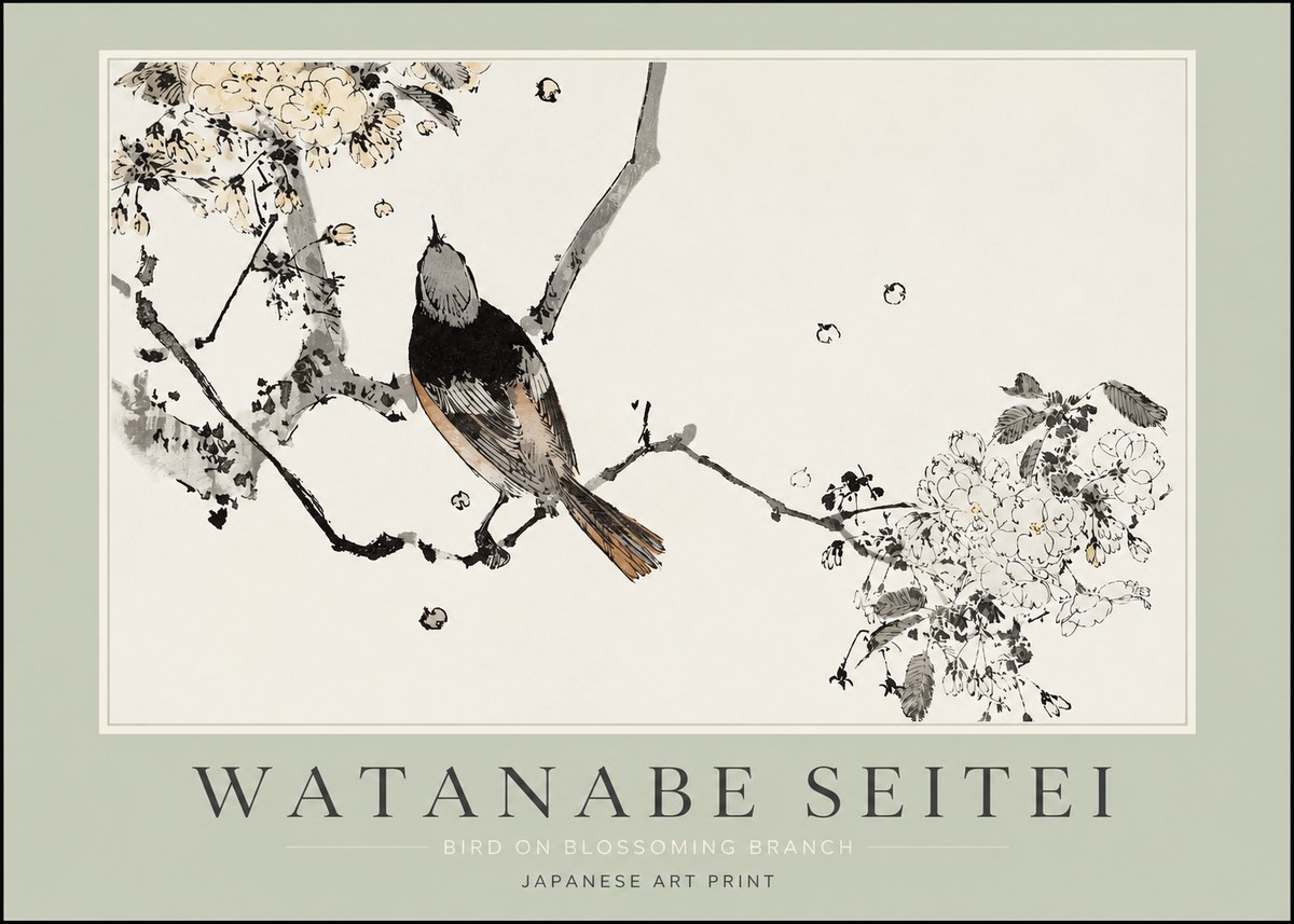 Watanabe Seitei Bird on Blossoming Branch No2 - Plakat