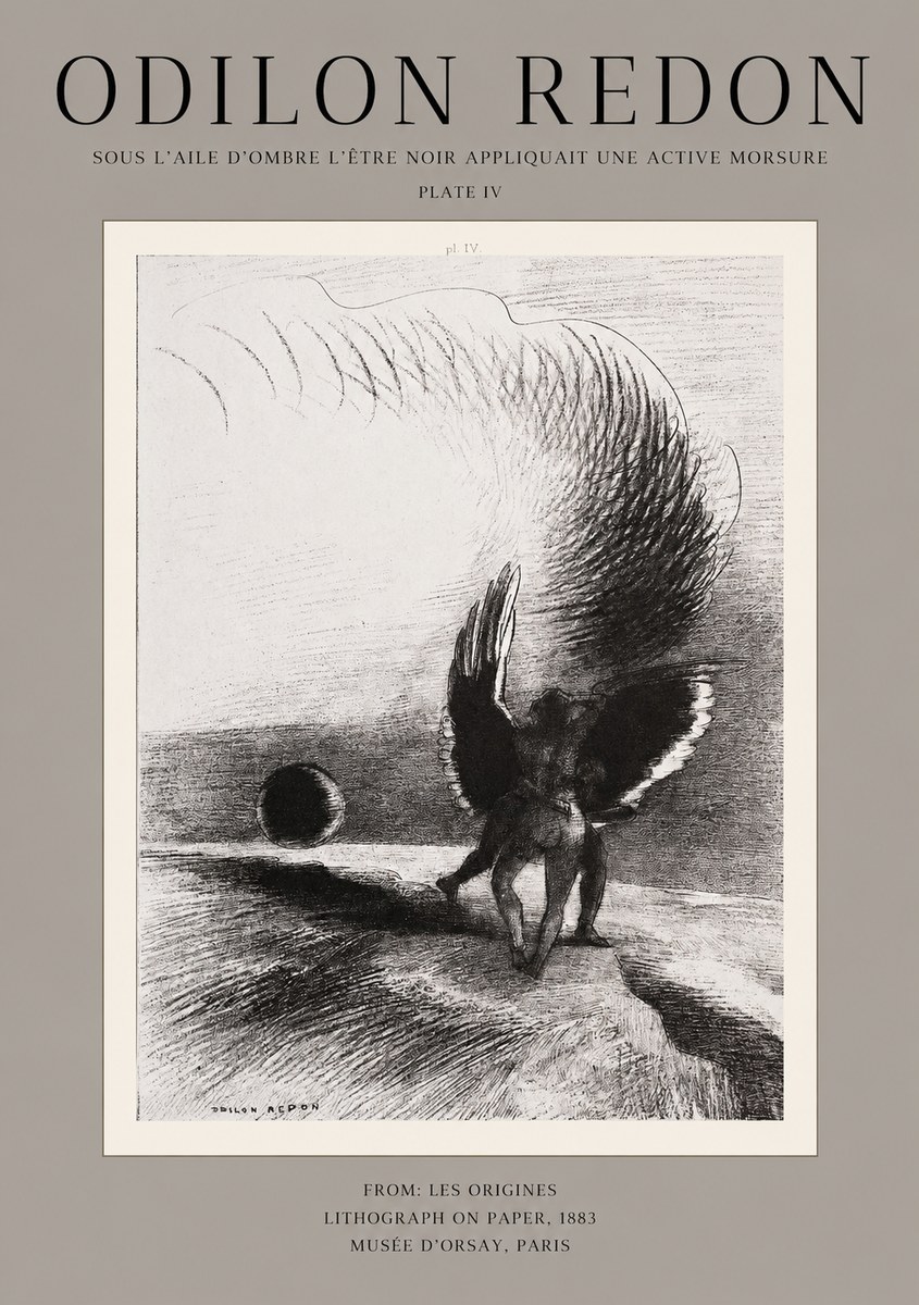 Odilon Redon Sous L'aile D'ombre L'être Noir Appliquait Une Active Morsure Plate Iv No1 - Plakat