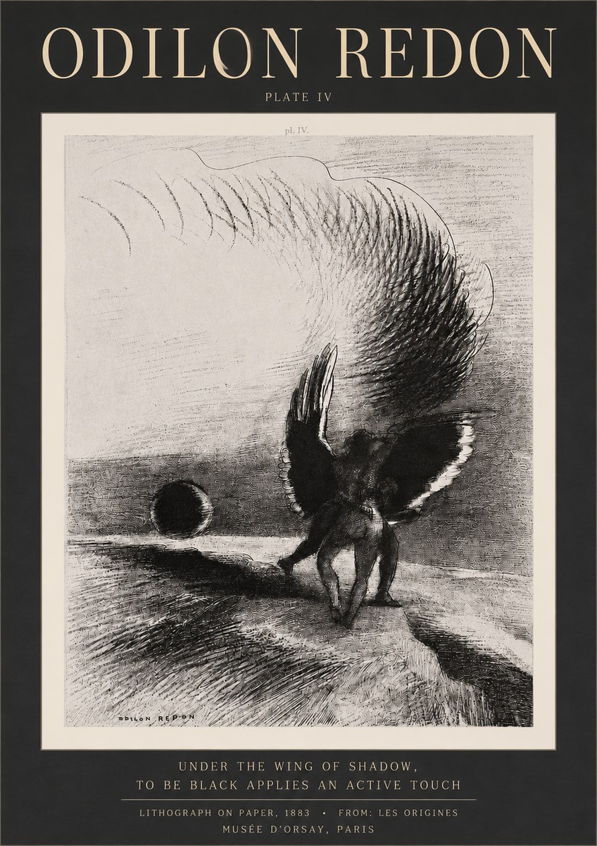 Odilon Redon Sous L'aile D'ombre L'être Noir Appliquait Une Active Morsure Plate Iv No3 - Plakat