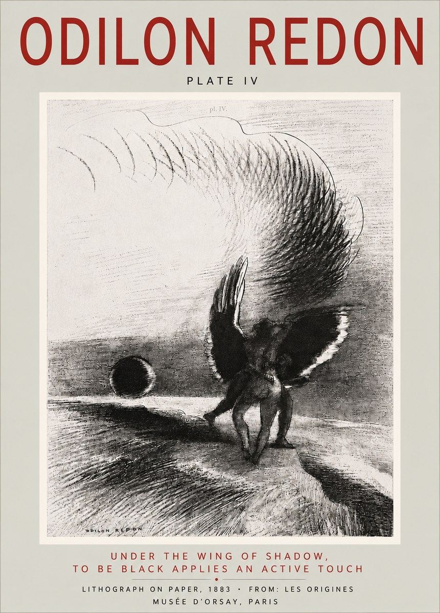 Odilon Redon Sous L'aile D'ombre L'être Noir Appliquait Une Active Morsure Plate Iv No6 - Plakat