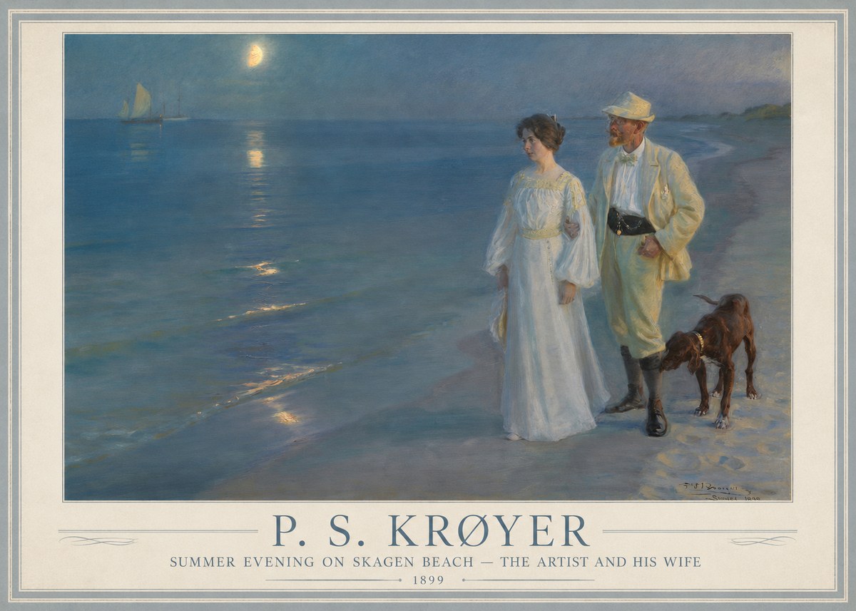 P.S. Krøyer Summer Evening on Skagen Beach — the Artist and His Wife No1 - Plakat