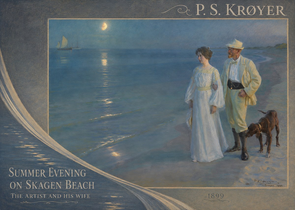 P.S. Krøyer Summer Evening on Skagen Beach — the Artist and His Wife No4 - Plakat