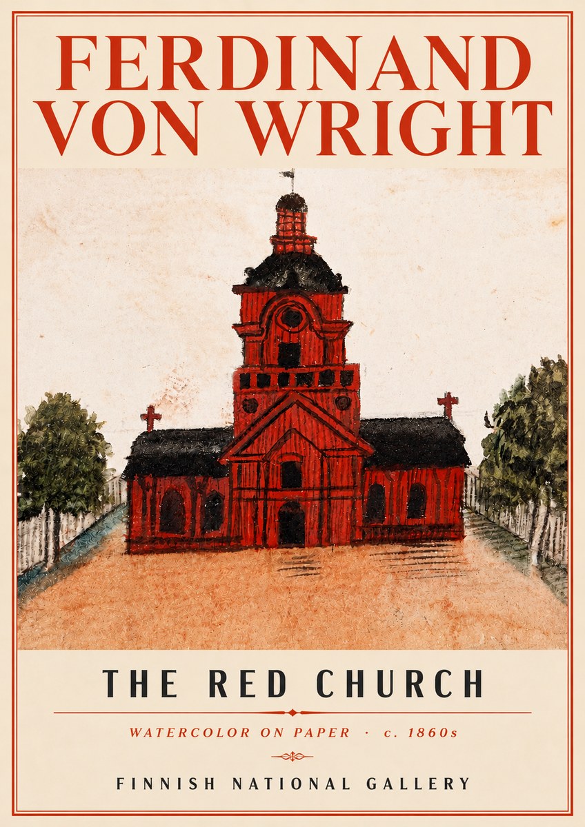 Ferdinand von Wright The Red Church No4 - Plakat