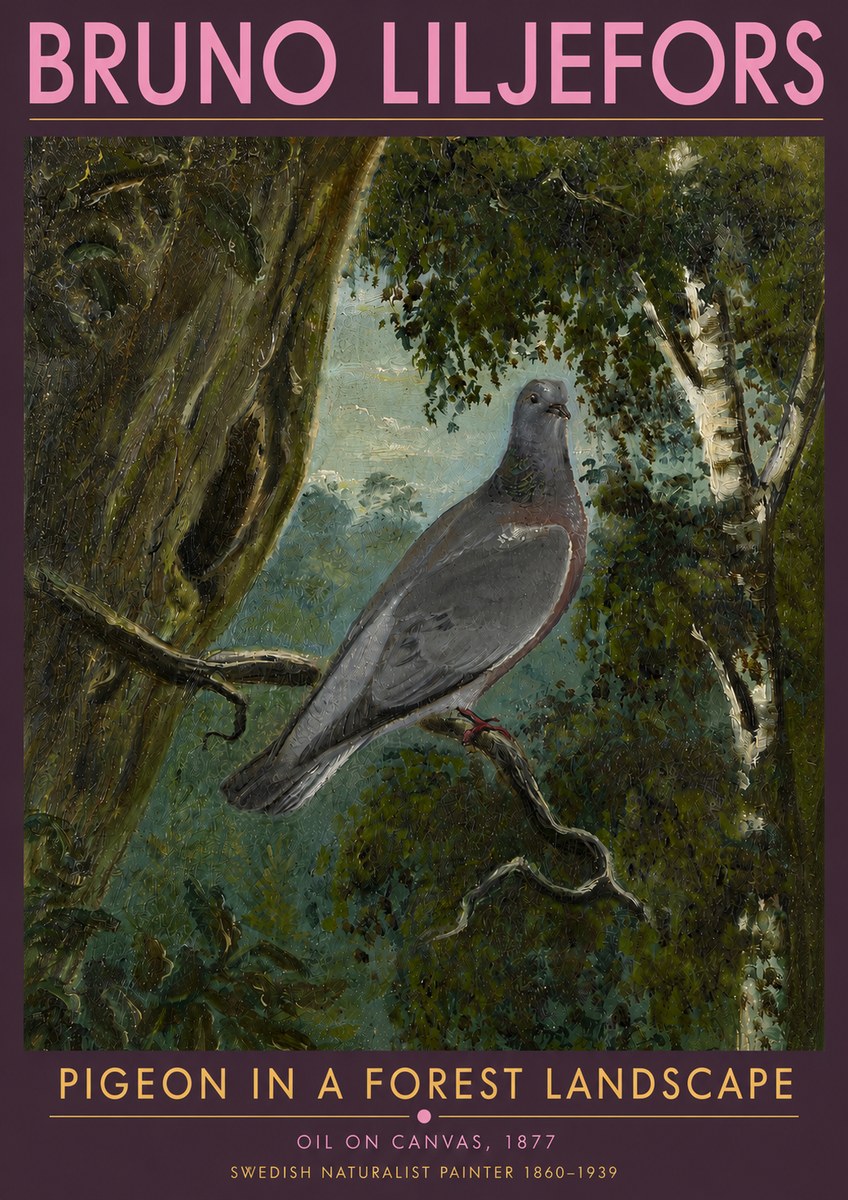 Bruno Liljefors Pigeon in a Forest Landscape No5 - Plakat