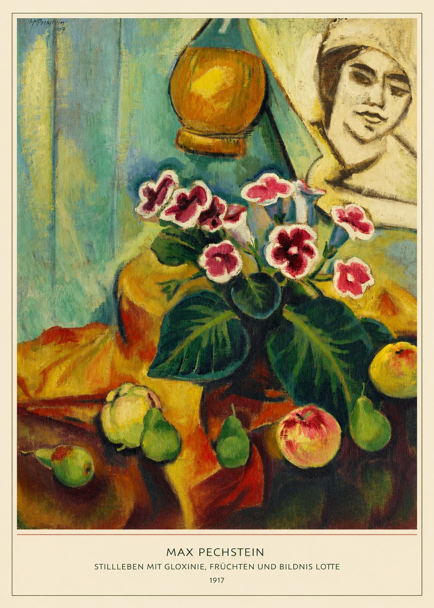 Max Pechstein Stillleben Mit Gloxinie, Früchten Und Bildnis Lotte No6 - Plakat