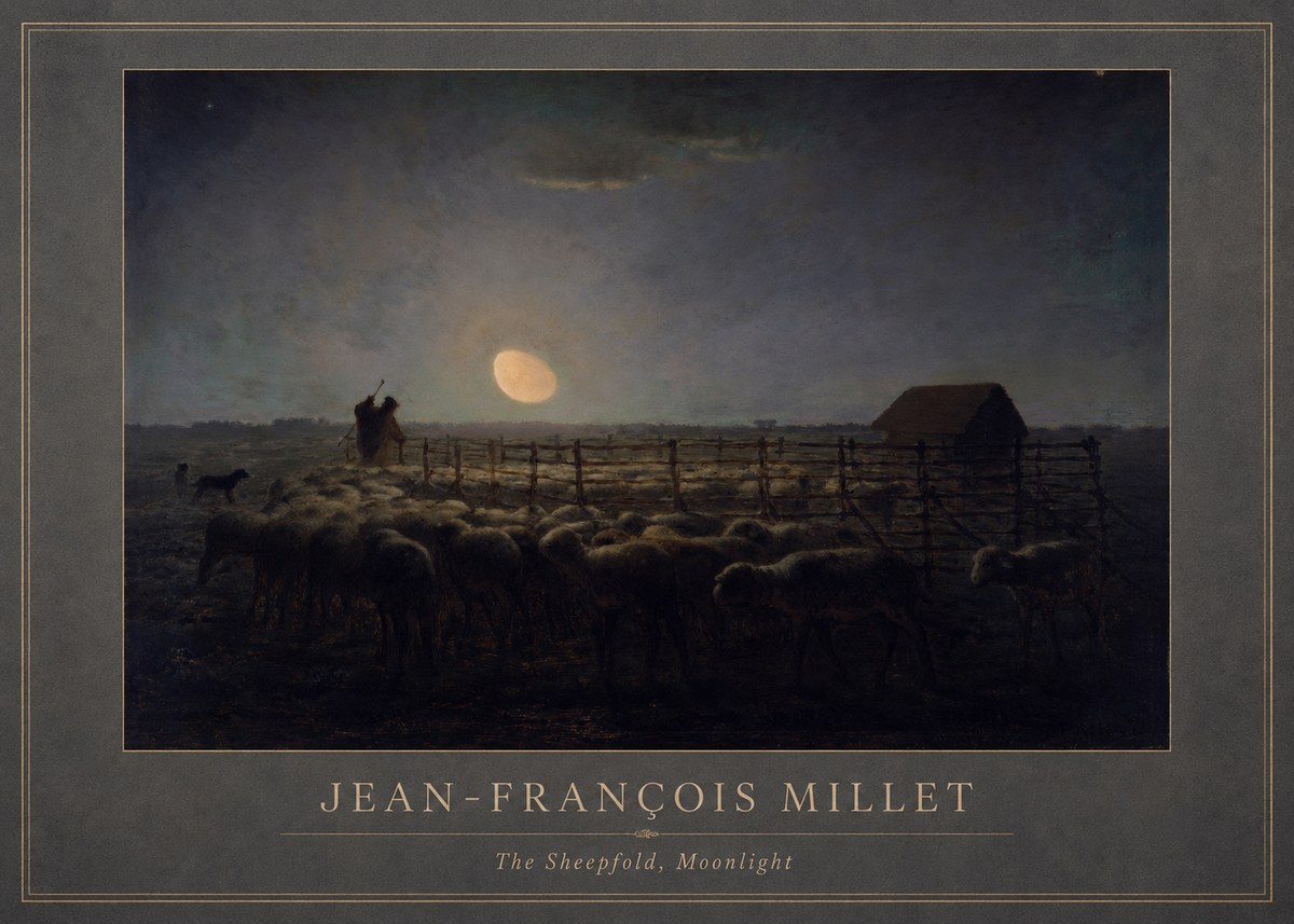 Jean-François Millet The Sheepfold, Moonlight No1 - Plakat
