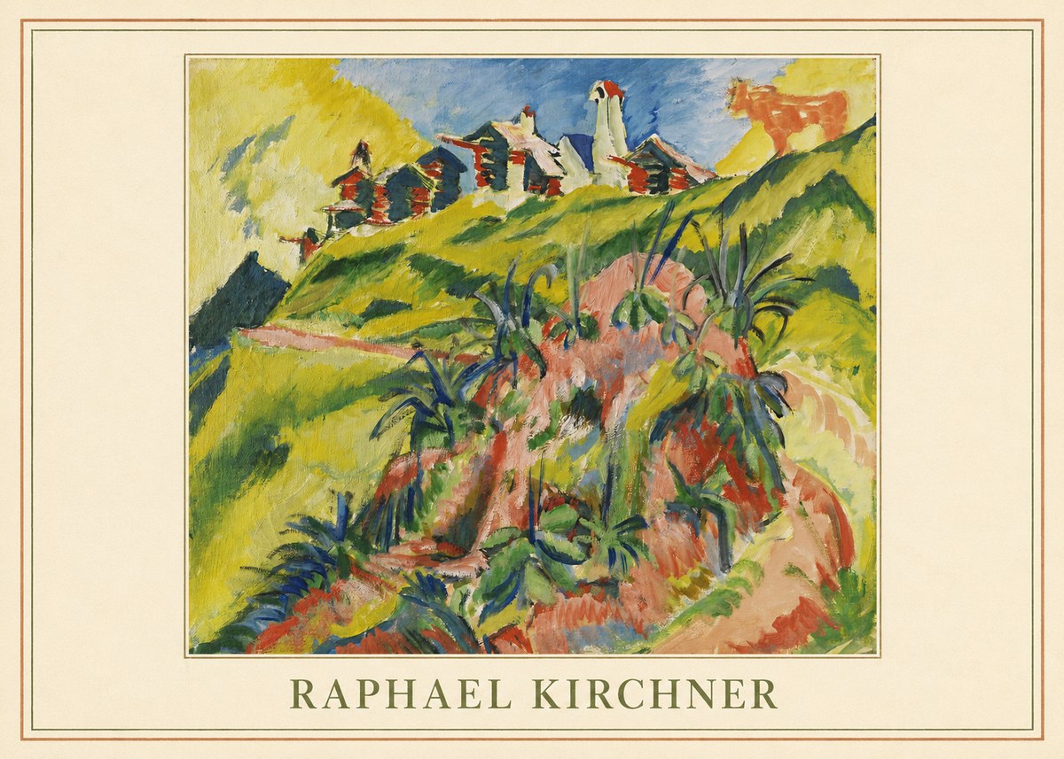 Raphael Kirchner Hillside Dwellings with Alpine Cow No4 - Plakat