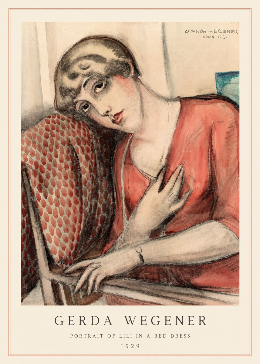 Gerda Wegener Portrait of Lili in a Red Dress No4 - Plakat