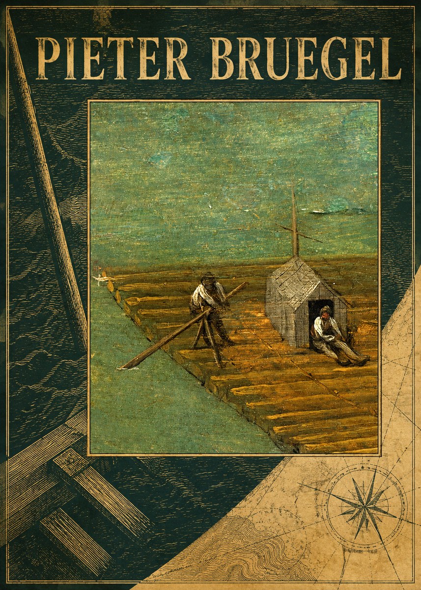 Pieter Bruegel Two Men on a Raft No4 - Plakat
