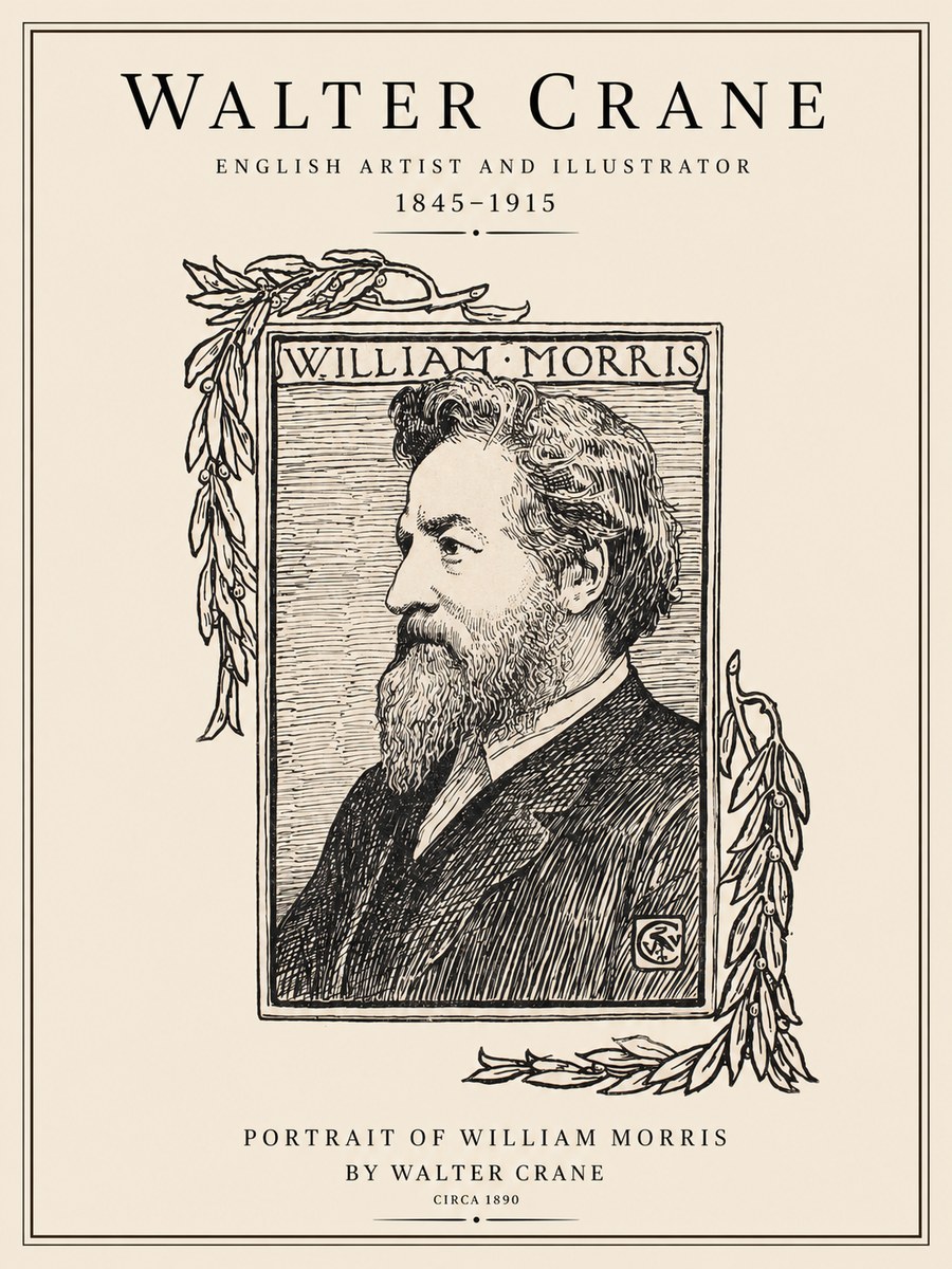 Walter Crane Portrait of William Morris No1 - Plakat