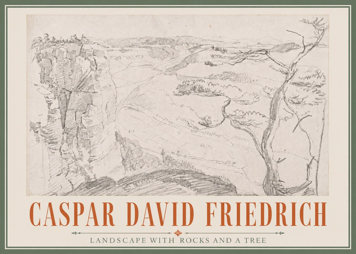 Caspar David Friedrich Landscape with Rocks and a Tree No3 - Plakat
