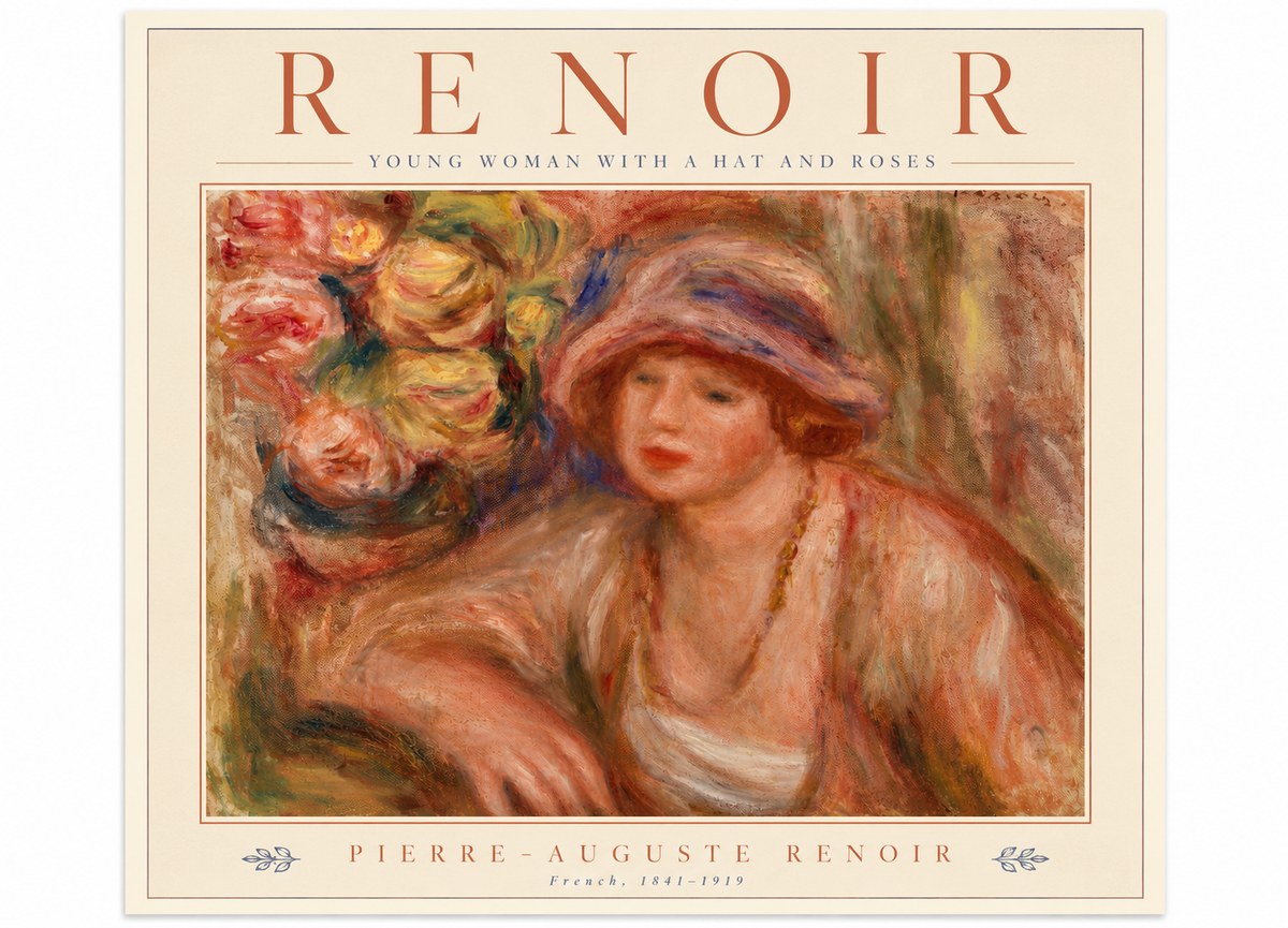 Renoir Young Woman with a Hat and Roses No5 - Plakat