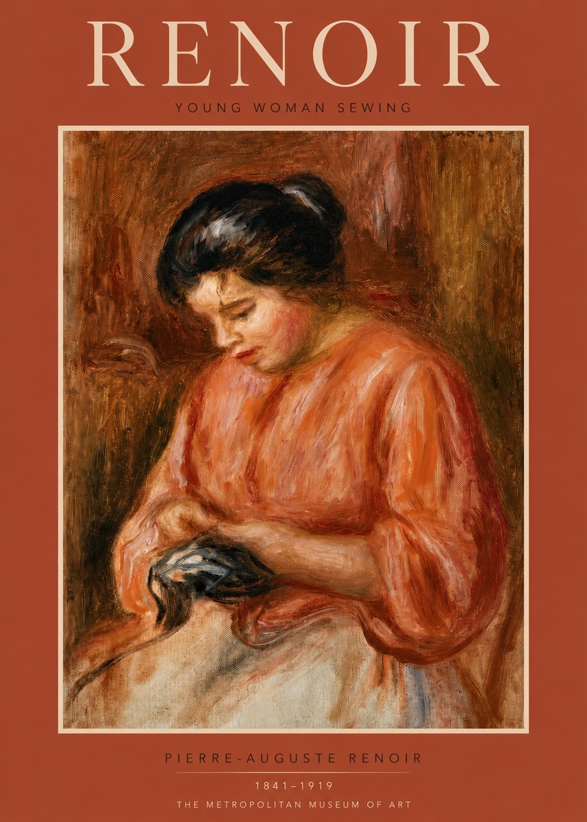 Renoir Young Woman Sewing I No3 - Plakat