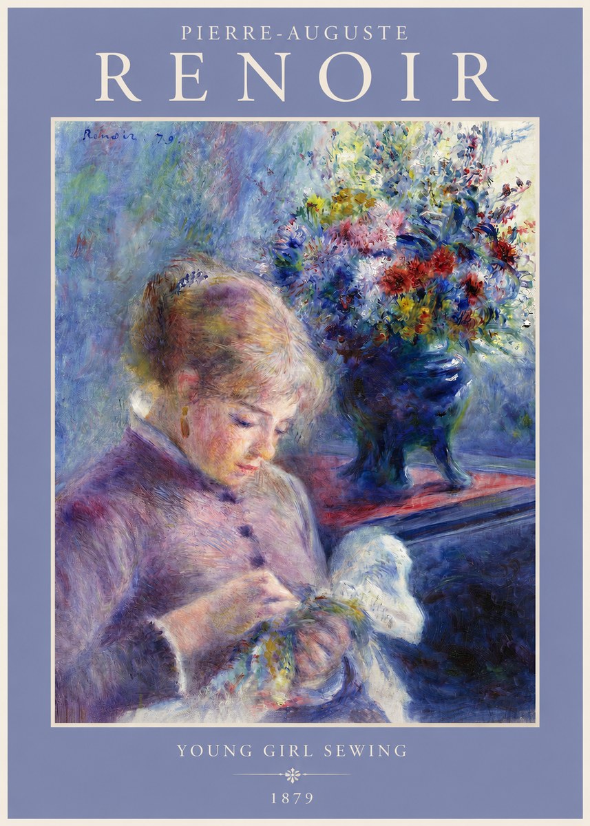 Renoir Young Girl Sewing No2 - Plakat