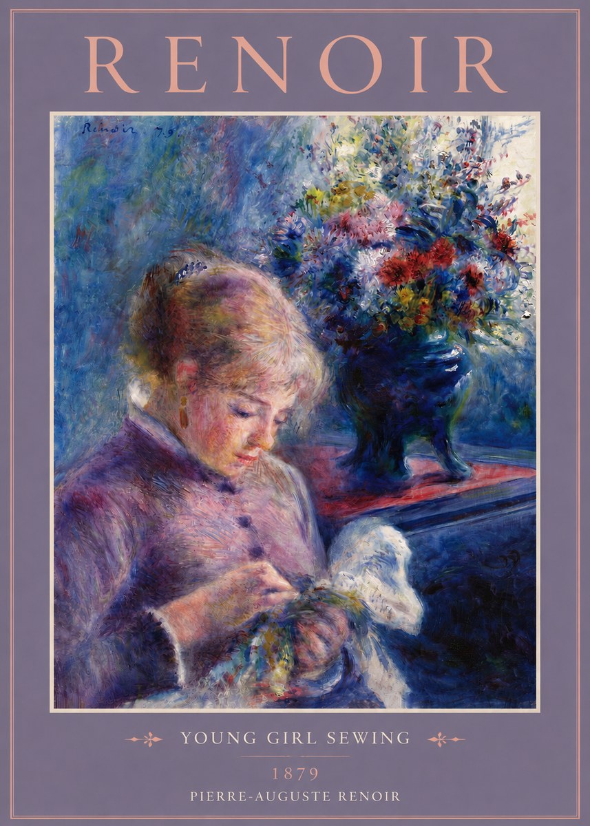 Renoir Young Girl Sewing No4 - Plakat