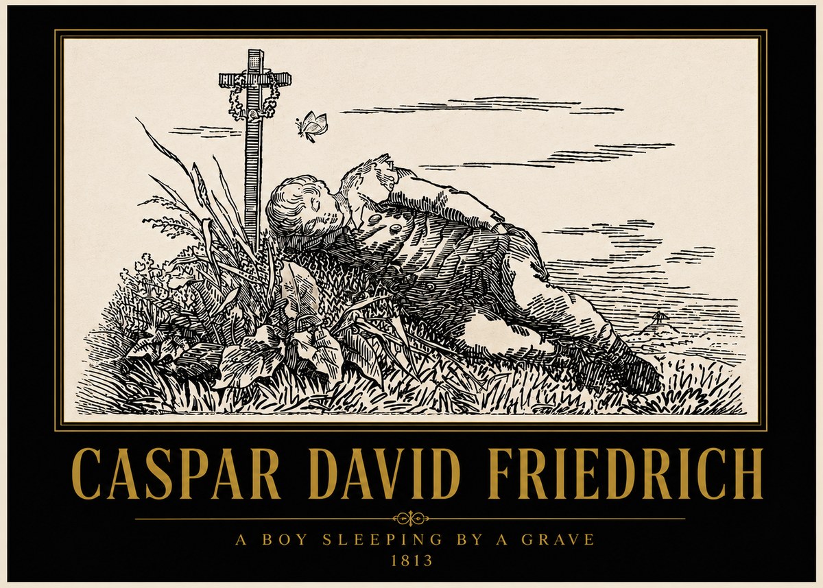 Caspar David Friedrich A Boy Sleeping by a Grave No5 - Plakat