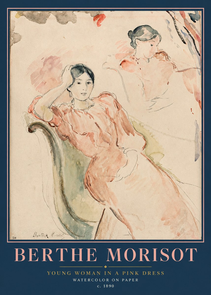 Berthe Morisot Young Woman in a Pink Dress II No2 - Plakat