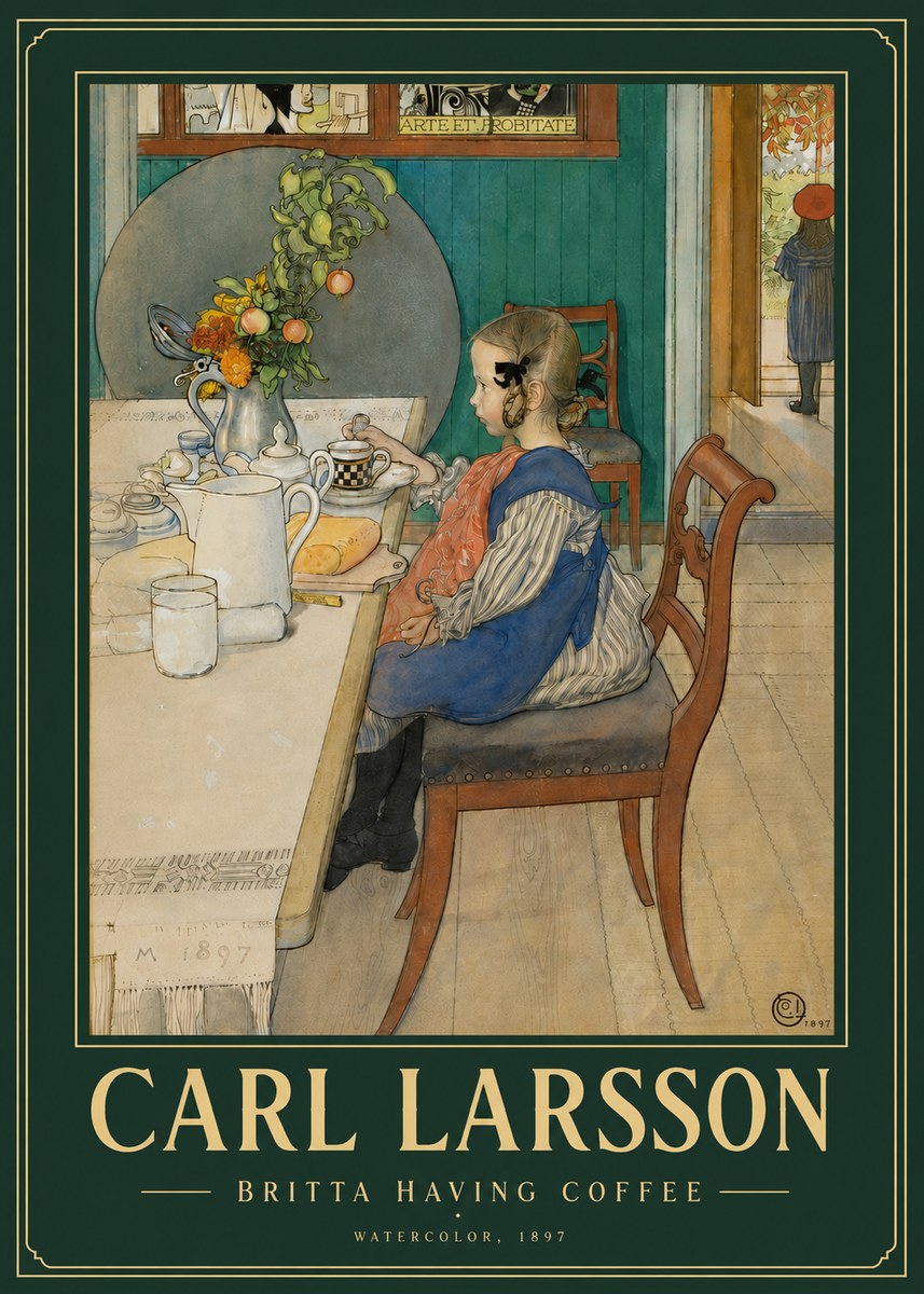 Carl Larsson Britta Having Coffee No4 - Plakat