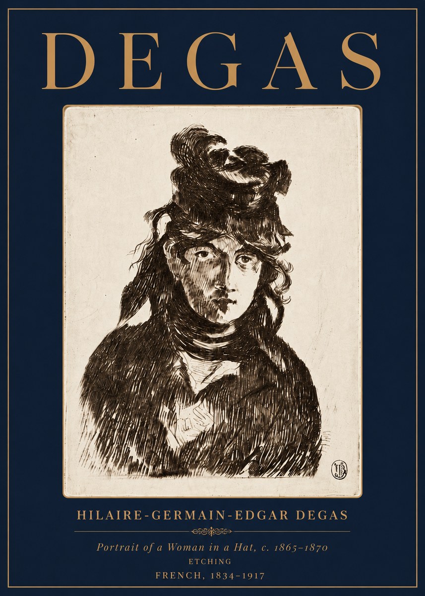 Edgar Degas Portrait of a Woman in a Hat No6 - Plakat