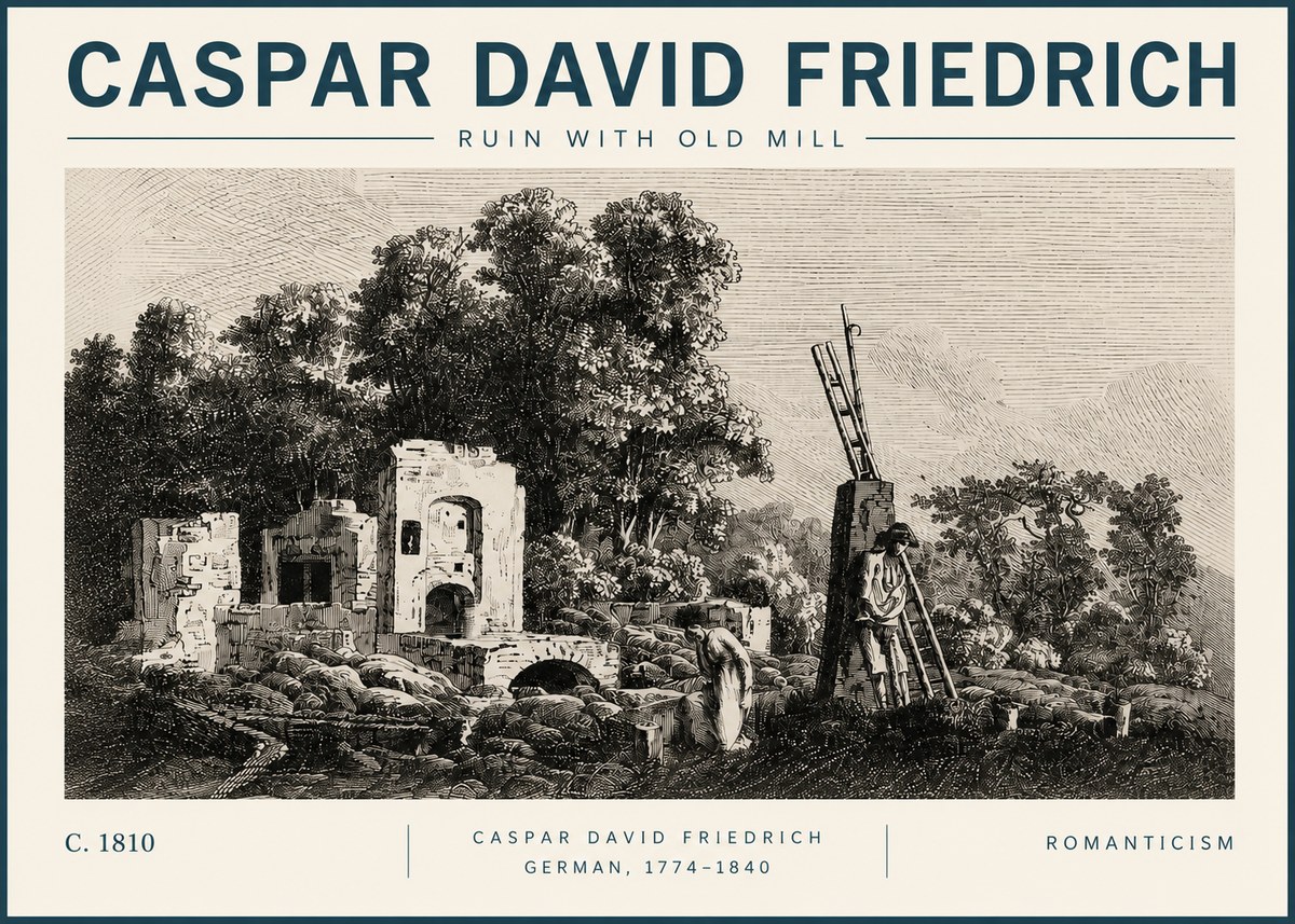 Caspar David Friedrich Ruin with Old Mill No3 - Plakat