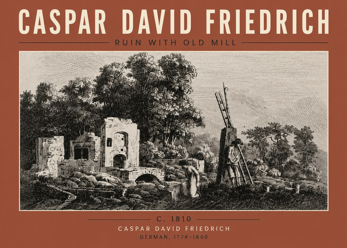Caspar David Friedrich Ruin with Old Mill No6 - Plakat