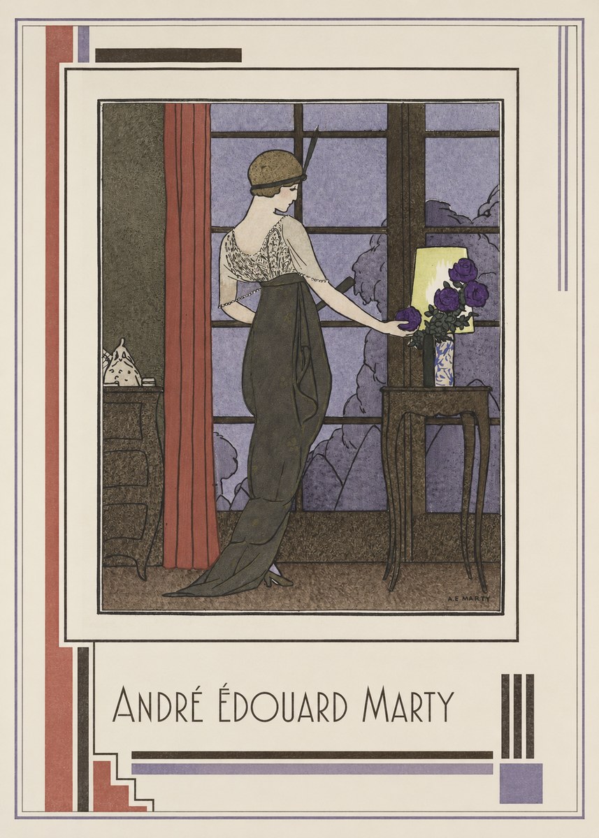 André Édouard Marty Lady at the Window with Roses No1 - Plakat