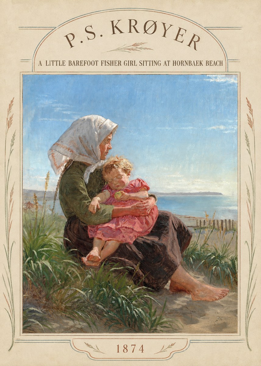 P.S. Krøyer A Little Barefoot Fisher Girl Sitting at Hornbaek Beach No4 - Plakat