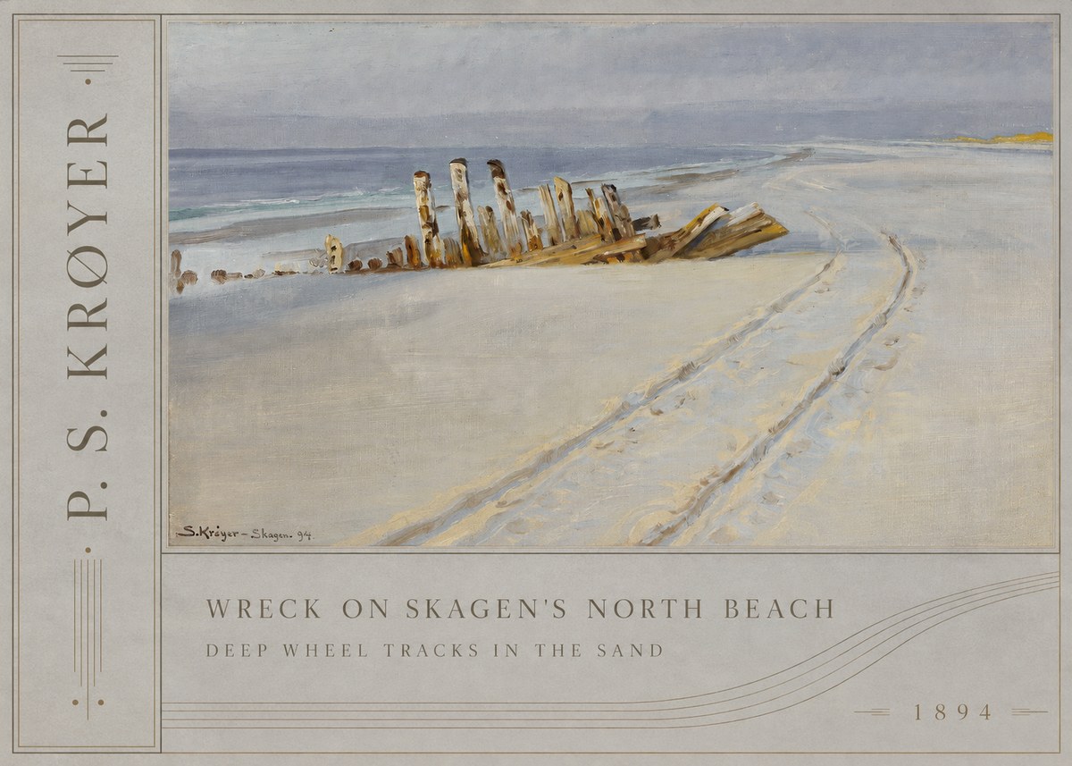 P.S. Krøyer Wreck on Skagen's North Beach. Deep Wheel Tracks in the Sand No2 - Plakat