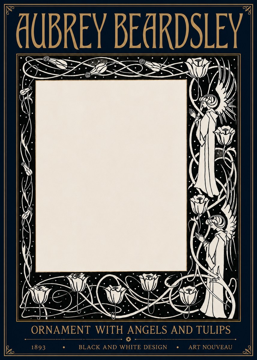 Aubrey Beardsley Ornament with Angels and Tulips No6 - Plakat