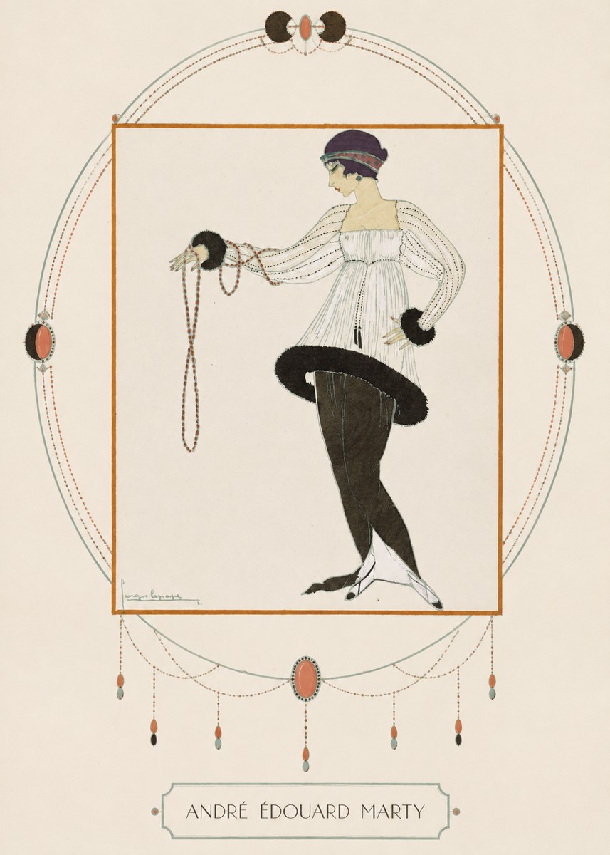 André Édouard Marty Elegant Woman with Pearl Necklace No3 - Plakat
